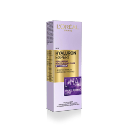 Tube of L’Oréal Hyaluron Expert Eye Cream 15ml, designed to hydrate and reduce fine lines around the eyes.