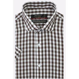 Brown Gingham Check Formal Shirt (Half Sleeves)