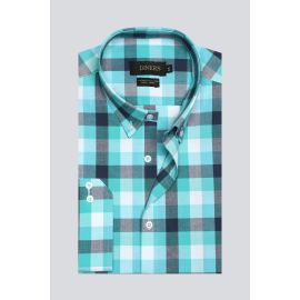 Aqua Gingham Check Casual Shirt