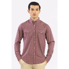 Maroon Windowpane Check Casual Shirt