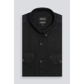 Black Twill Textured Casual Shirt