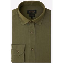 Olive Self Textured Casual Shirt
