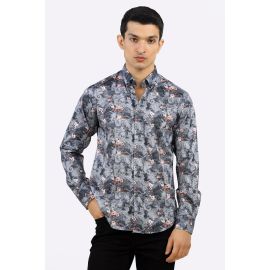 Dark Grey Paisley Printed Casual Milano Shirt
