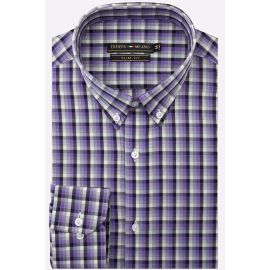 Purple Plaid Check Casual Shirt