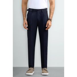 Navy Slim Fit Cotton Linen Pants