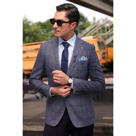 Light Blue Window Pane Check Blazer