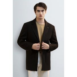 Men's Black Wool Blend Longline Coat