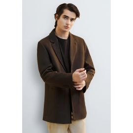 Men's Dark Brown Wool Blend Longline Coat