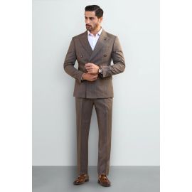 Men's Brown Pinstripe Double-Breasted Suit