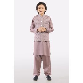 Light Purple Boys Kurta Shalwar With Waistcoat