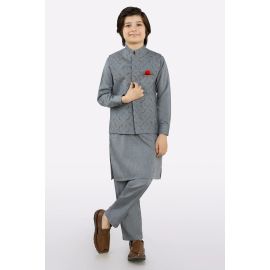 Grey Boys Kurta Pajama With Waistcoat