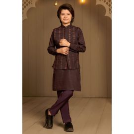 Purple Boys Kameez Shalwar With Waistcoat
