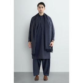 Dark Blue Shalwar Kameez with Shawl
