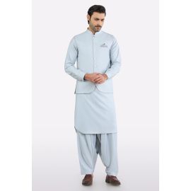 Blue Shalwar Kameez with Waistcoat