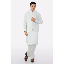 Cream Shalwar Kameez with Waistcoat