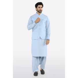 Sky Blue Shalwar Kameez with Waistcoat