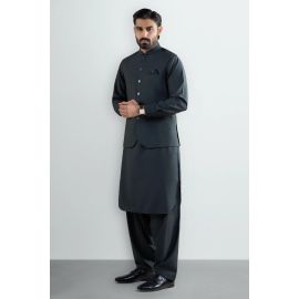 Dark Green Shalwar Kameez with Waistcoat