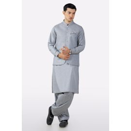 Light Grey Shalwar Kameez with Waistcoat