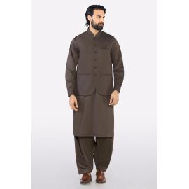 Dark Brown Shalwar Kameez with Waistcoat