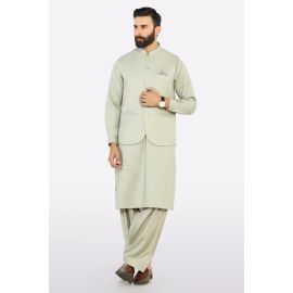 Green Shalwar Kameez with Waistcoat