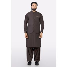 Coffee Brown Shalwar Kameez with Waistcoat