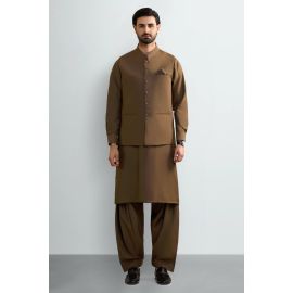 Brown Shalwar Kameez with Waistcoat