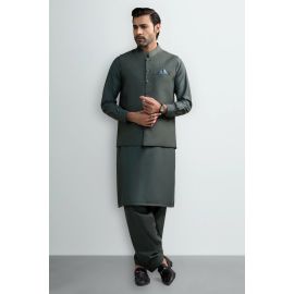 Dark Grey Shalwar Kameez with Waistcoat