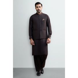 Dark Maroon Shalwar Kameez with Waistcoat