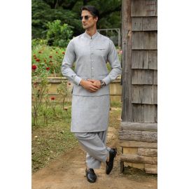 Light Grey Shalwar Kameez with Waistcoat