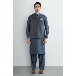 Blue Shalwar Kameez with Waistcoat