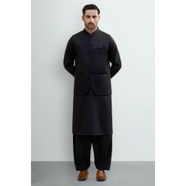 Black Shalwar Kameez with Waistcoat