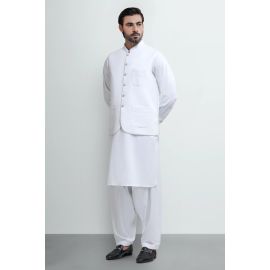 Off White Shalwar Kameez with Waistcoat