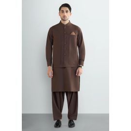 Brown Shalwar Kameez with Waistcoat