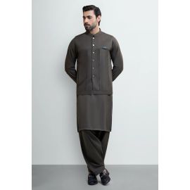 Dark Green Shalwar Kameez with Waistcoat