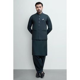 Dark Green Shalwar Kameez with Waistcoat
