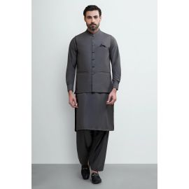 Dark Grey Shalwar Kameez with Waistcoat