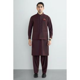Maroon Shalwar Kameez with Waistcoat
