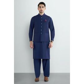 Royal Blue Shalwar Kameez with Waistcoat