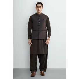 Coffee Brown Shalwar Kameez with Waistcoat