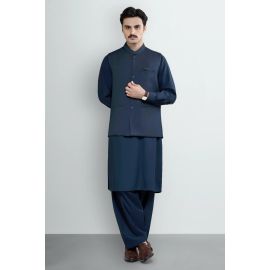 Dark Blue Shalwar Kameez with Waistcoat