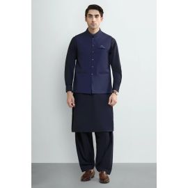 Navy Blue Shalwar Kameez with Waistcoat