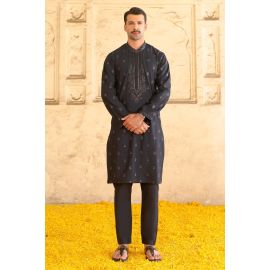 Navy Blue Wash & Wear Kurta Pajama (TASSAVUR)