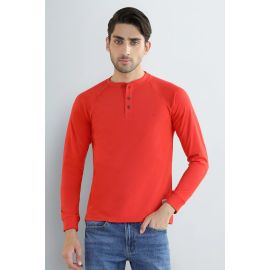 Red Full Sleeves Henley T-Shirt