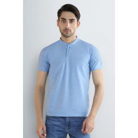 Men's Light Blue Band-Collar Henley T-Shirt