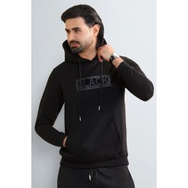 Black Embossed Graphic Hoodie