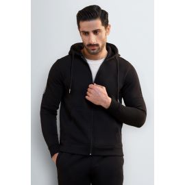 Men's Black Solid Zip-Up Hoodie