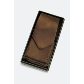 Brown Tie With Pocket Square