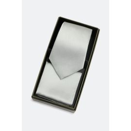 Silver Tie With Pocket Square