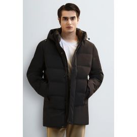 Men's Navy Hooded Long Jacket