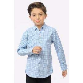Light Blue Gingham Check Boys Shirt